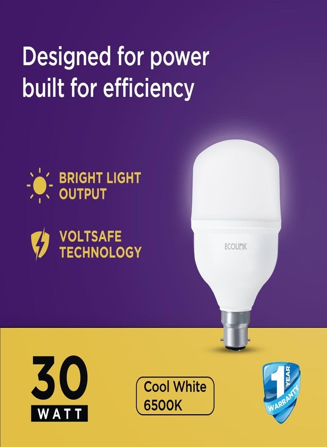 إيكو لينك مصباح LED من إيكولينك بقوة 30 واط | قاعدة المصباح: B22، مصباح LED عالي الطاقة للصالات والمنازل | اللون: أبيض كريستالي، عبوة من قطعة واحدة - Image 2